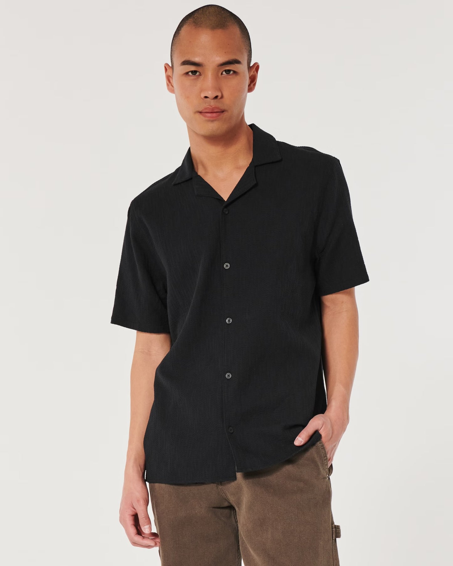 SHORT-SLEEVE TEXTURED COTTON SHIRT