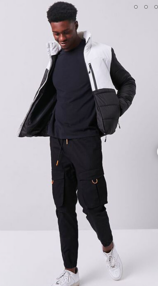 Colorblock Puffer Jacket BLACK/WHITE