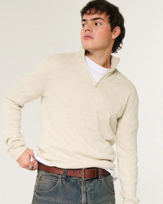 Quarter-Zip Icon Sweater Heather Cream