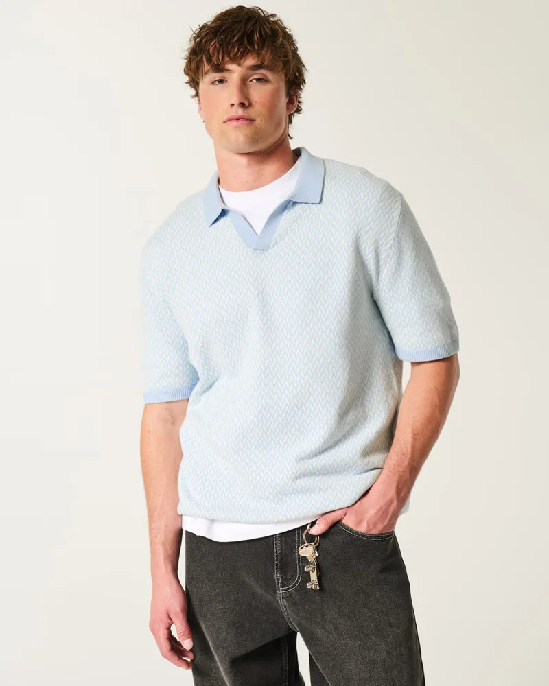 Short-Sleeve Sweater Polo TEAL PATTERN