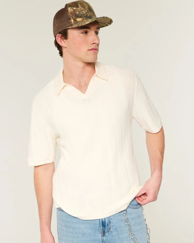 Short-Sleeve Sweater Polo Cream