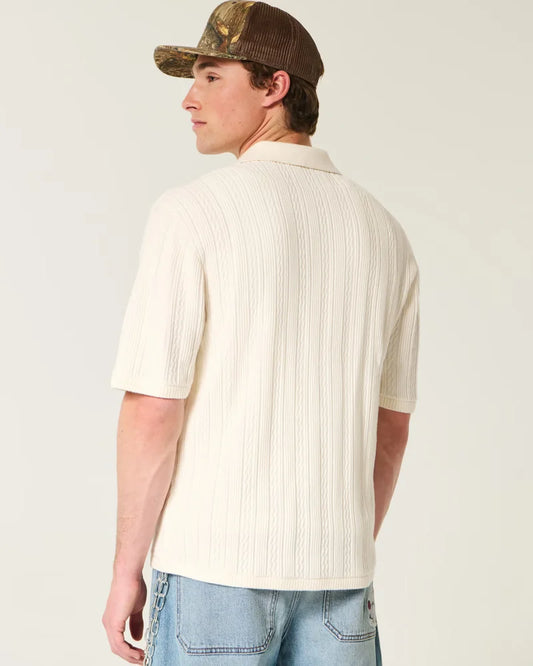 Short-Sleeve Sweater Polo Cream