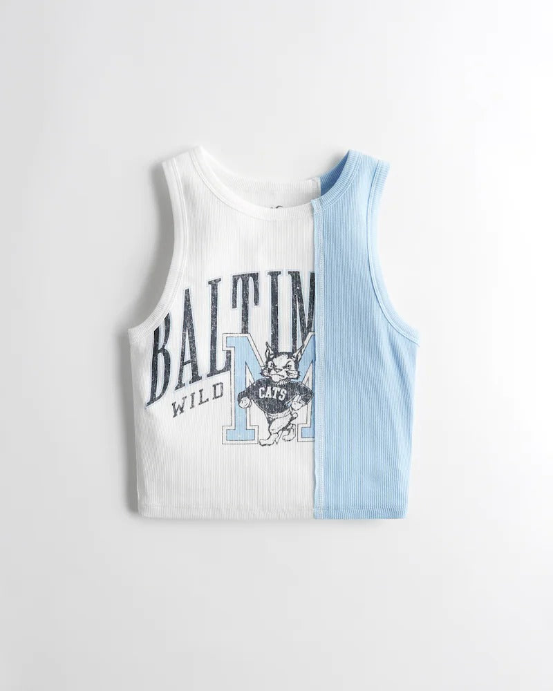 RIBBED HIGH-NECK GRAPHIC Light Blue