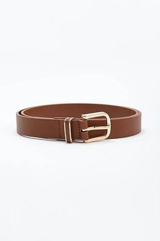 Faux Leather Buckle Belt Brown / Gold