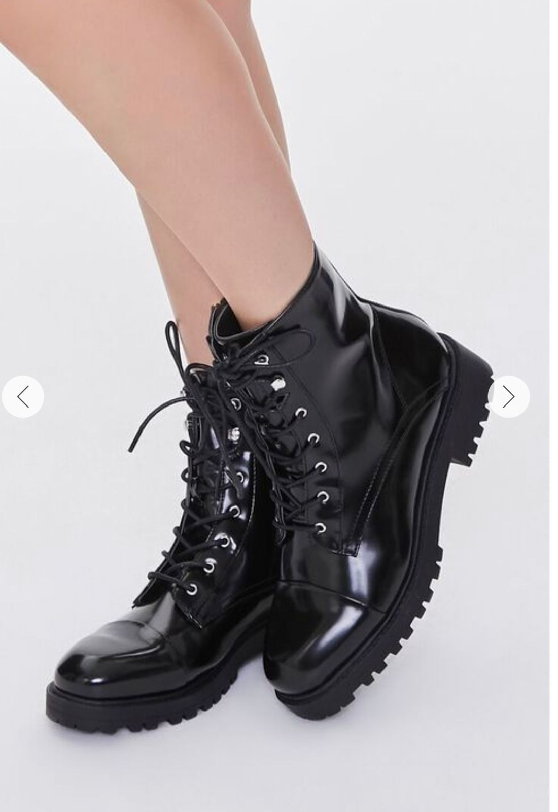 Faux Leather Combat Boots Black