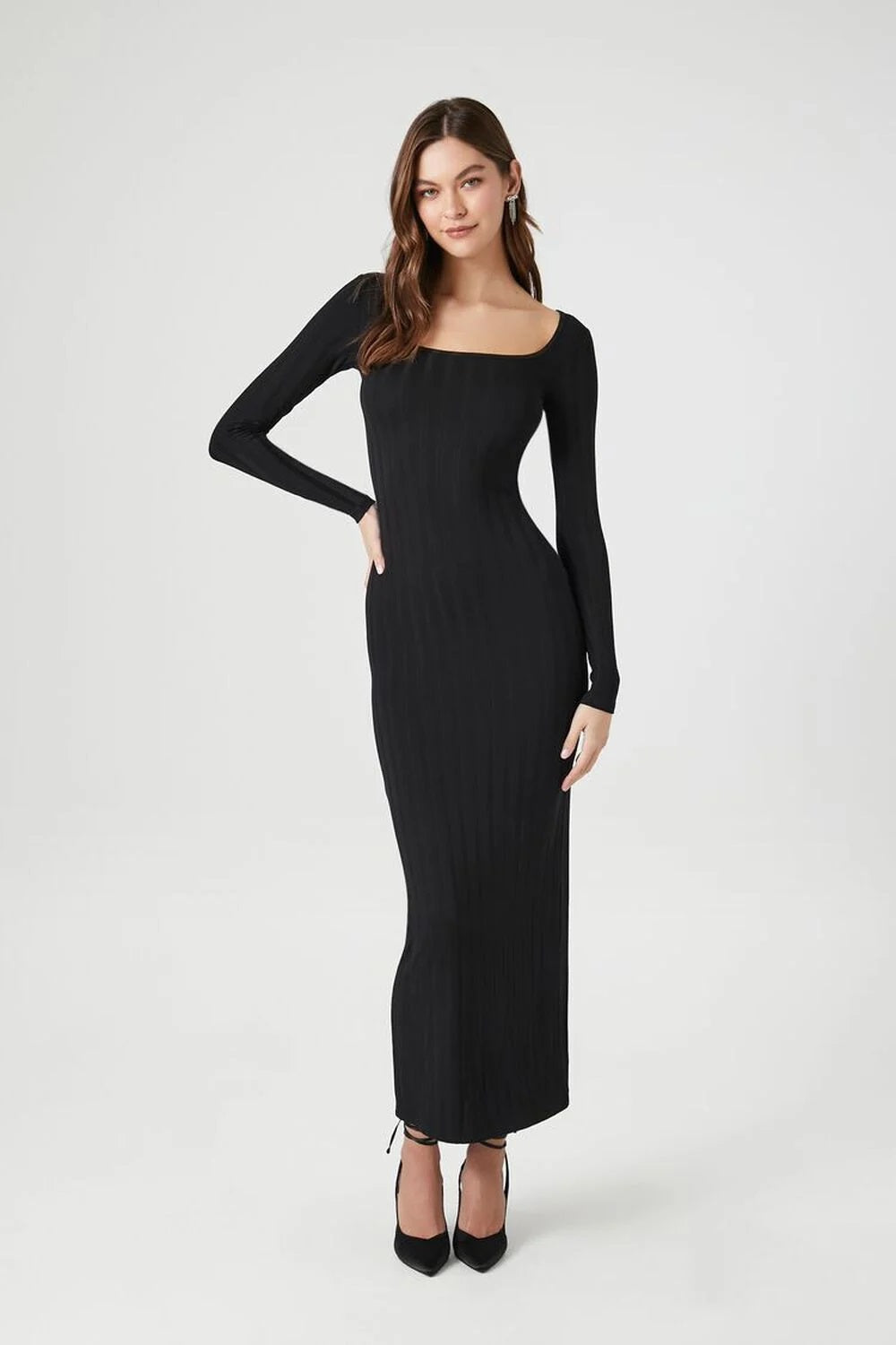 Ribbed Knit Square-Neck Maxi Dress