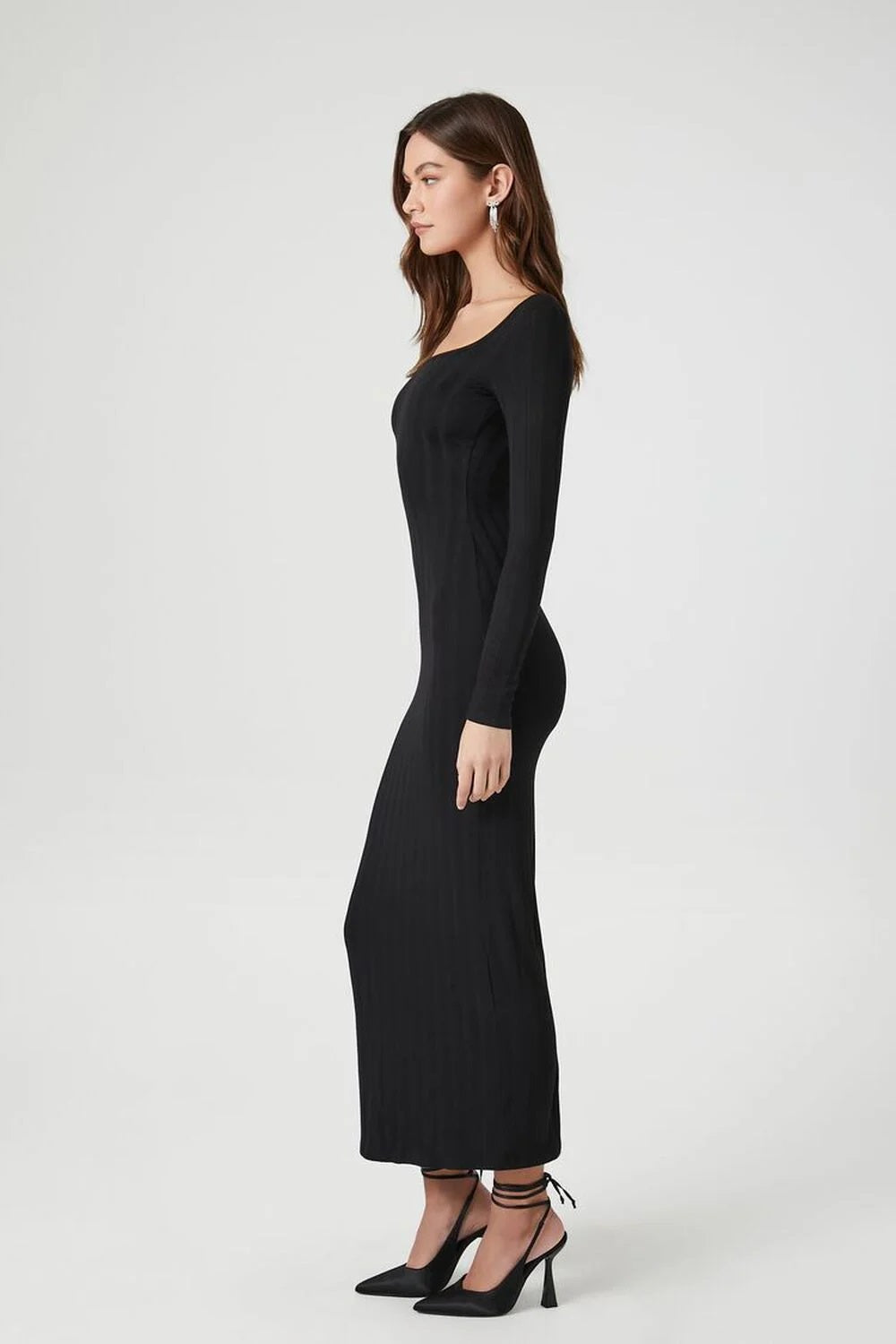 Ribbed Knit Square-Neck Maxi Dress