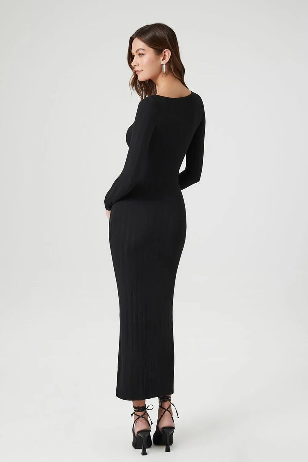 Ribbed Knit Square-Neck Maxi Dress