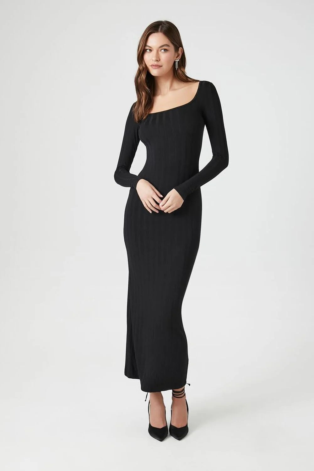 Ribbed Knit Square-Neck Maxi Dress