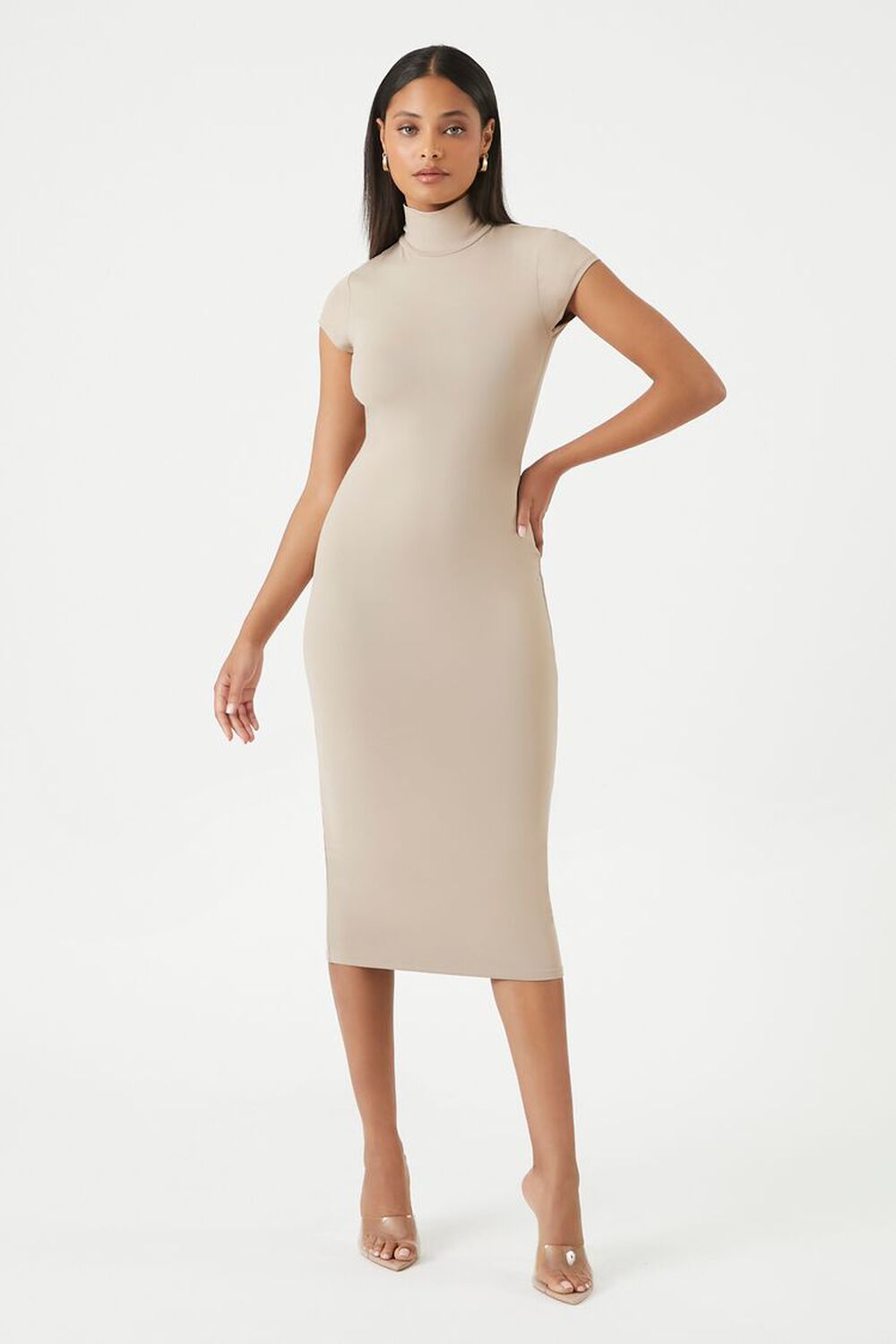 Turtleneck Bodycon Contour Sculpt Midi Dress