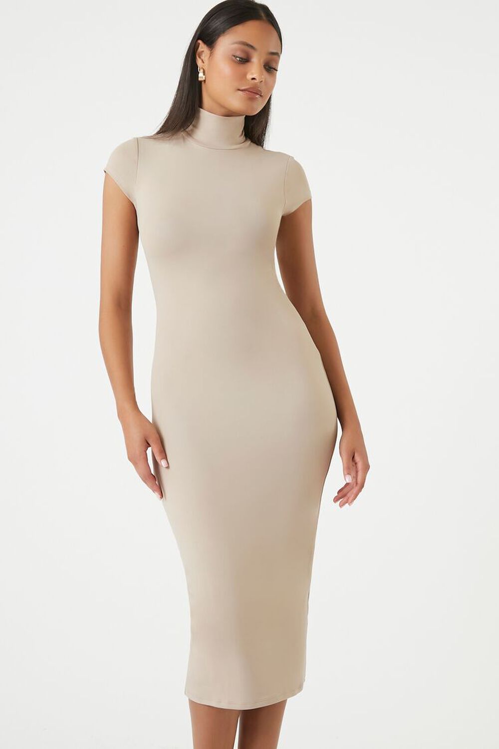 Turtleneck Bodycon Contour Sculpt Midi Dress