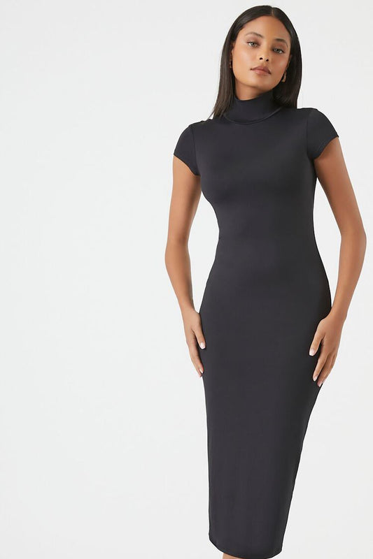 Turtleneck Bodycon Contour Sculpt Midi Dress