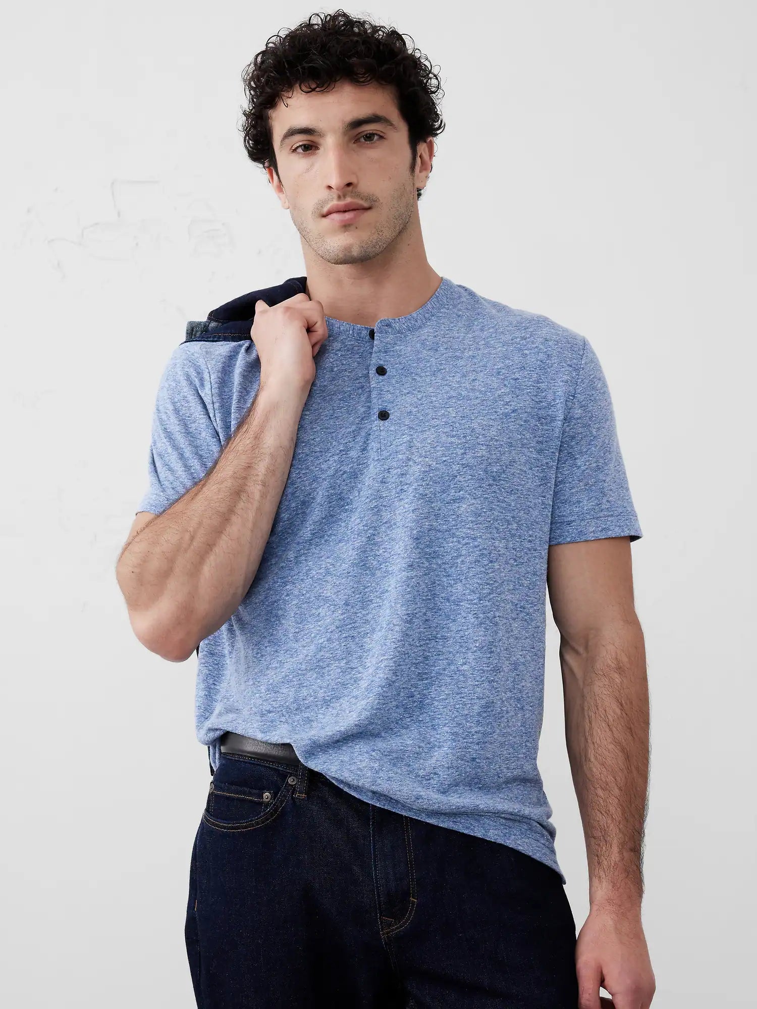 Banana Republic Linen-Blend Henley Lazuli Blue