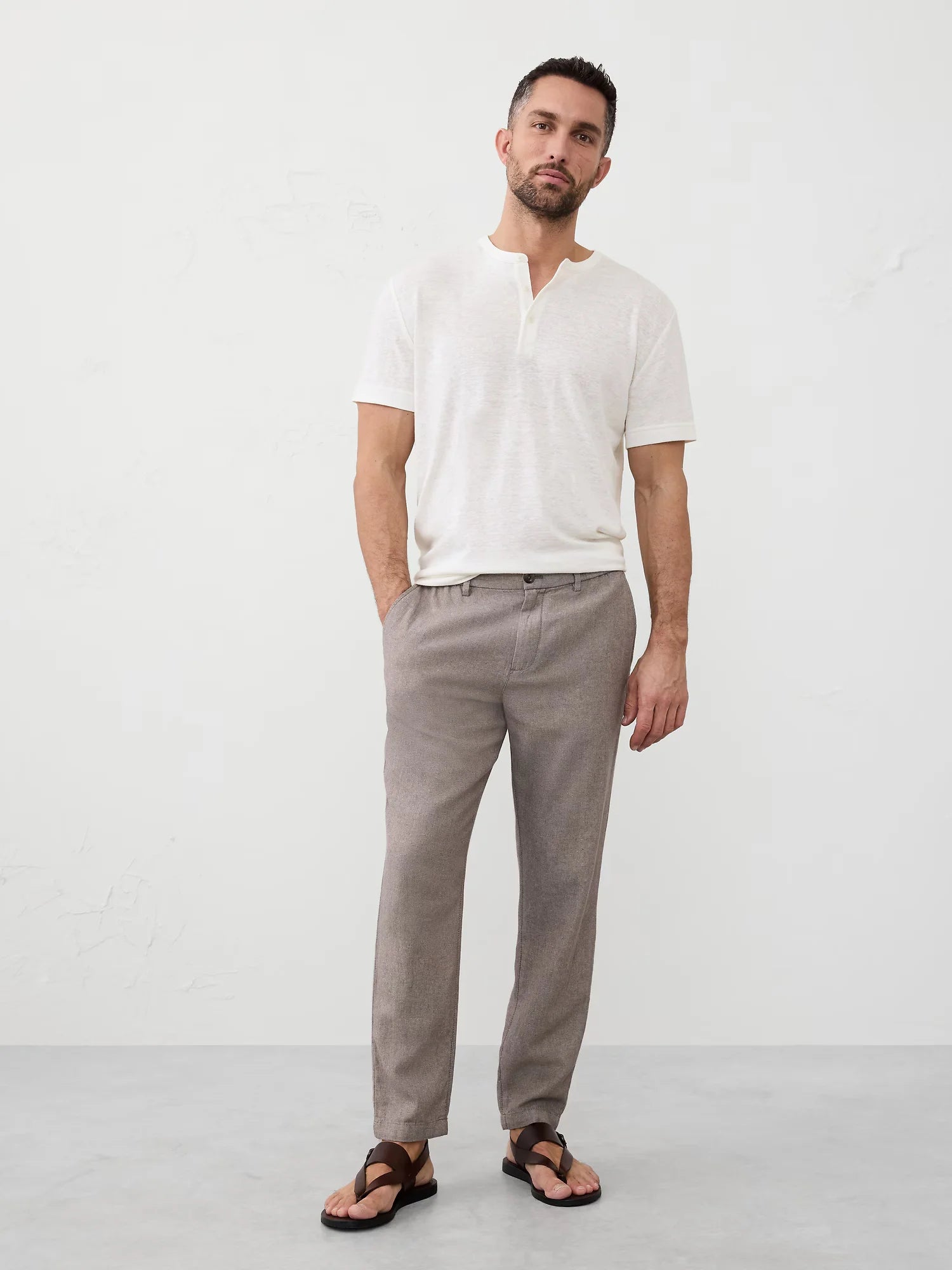 Banana Republic Linen-Blend Henley Off White