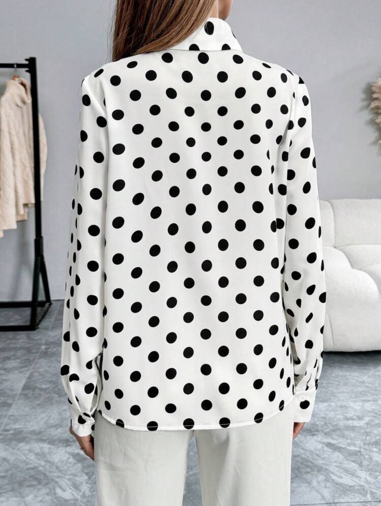 SHEIN Clasi Women's Casual Polka Dot Print Blouse, Spring And Autumn Shirt