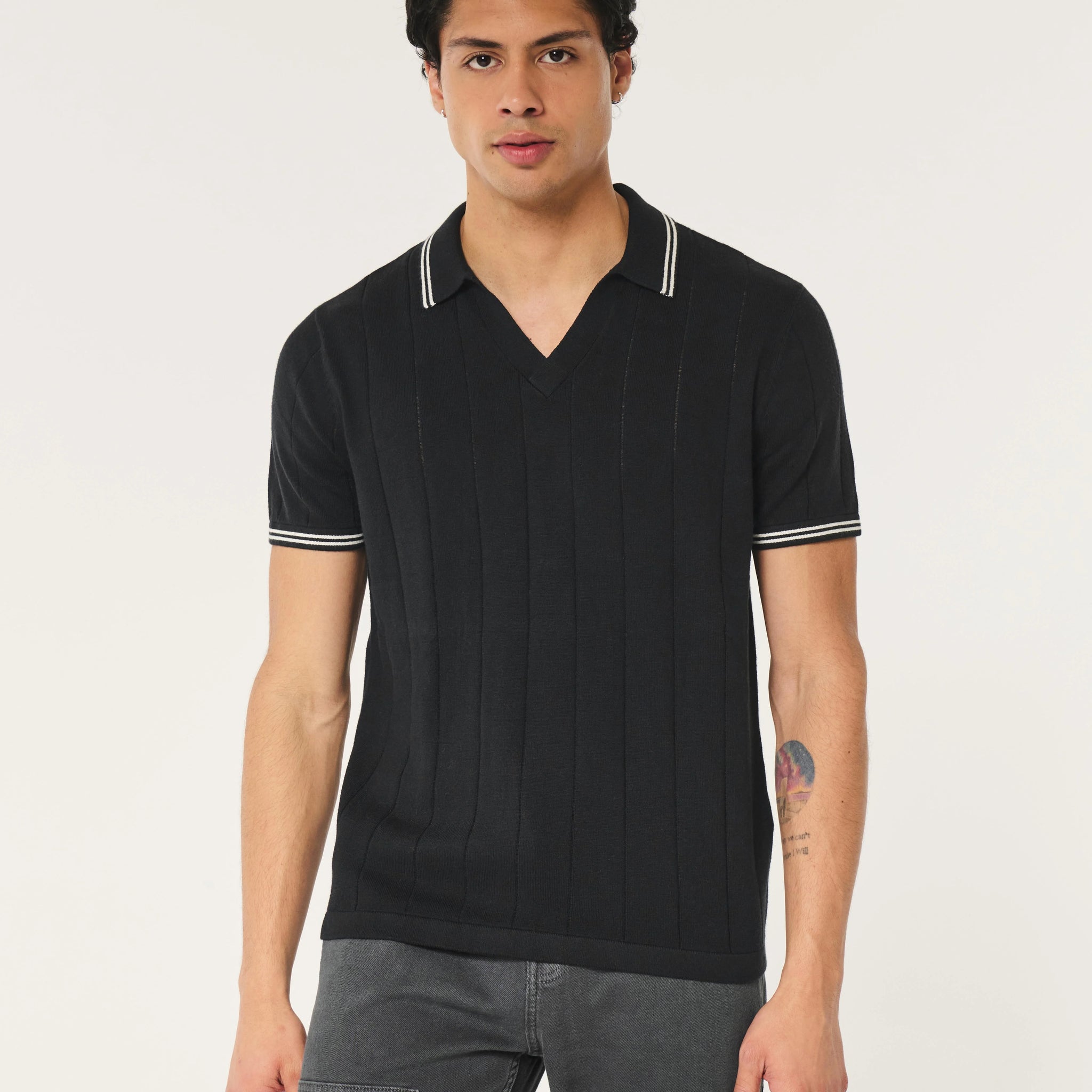 Tipped Sweater Polo Black