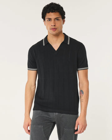 Tipped Sweater Polo Black