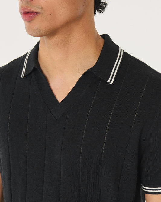 Tipped Sweater Polo Black