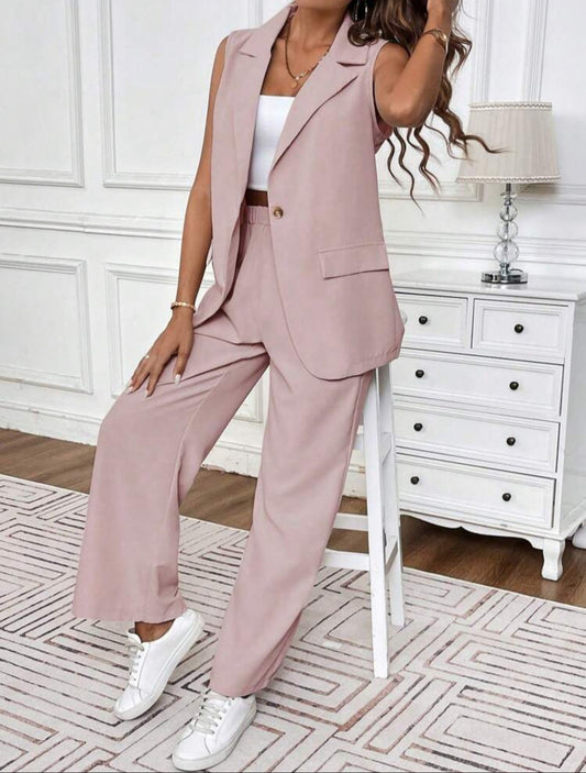 Women's Summer Casual Solid Color Vest And Long Pants Suit