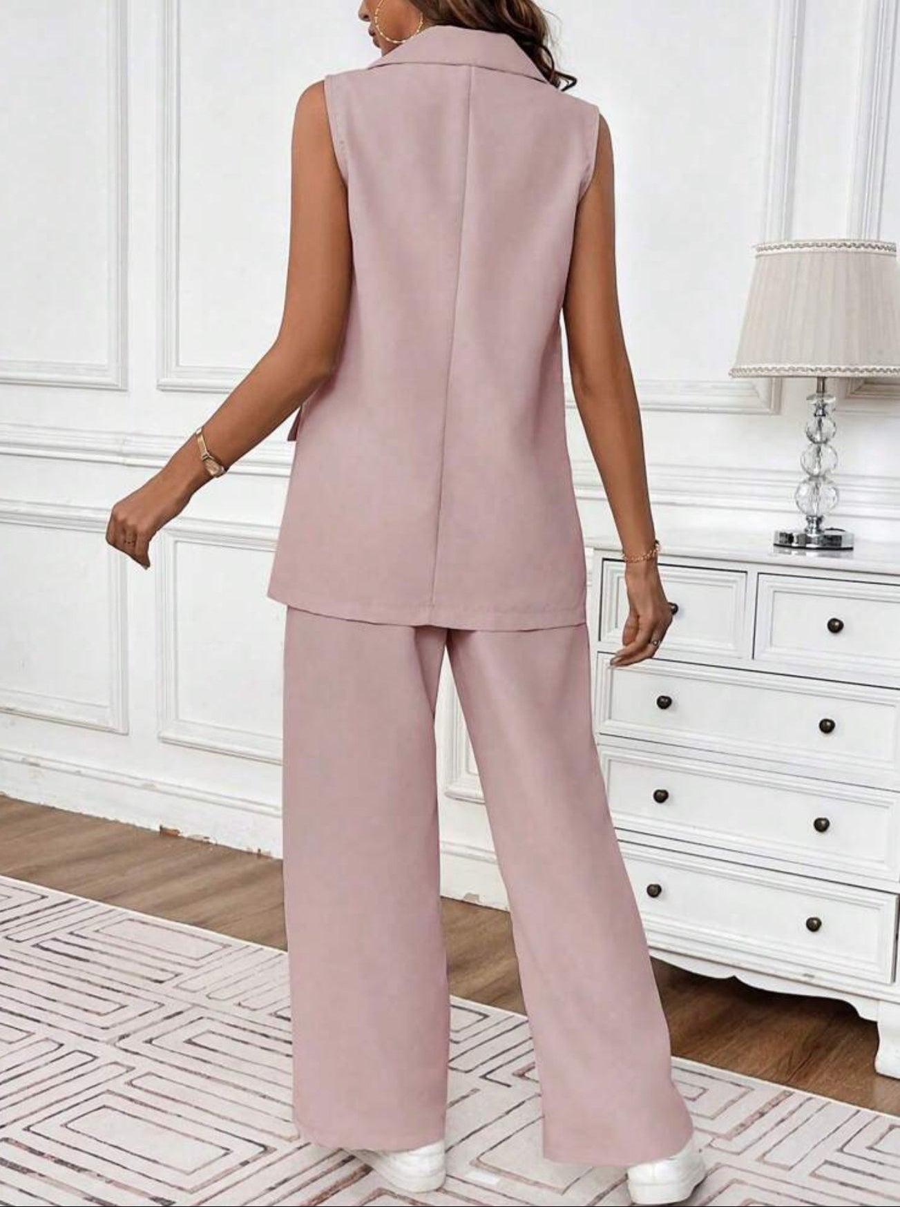 Women's Summer Casual Solid Color Vest And Long Pants Suit