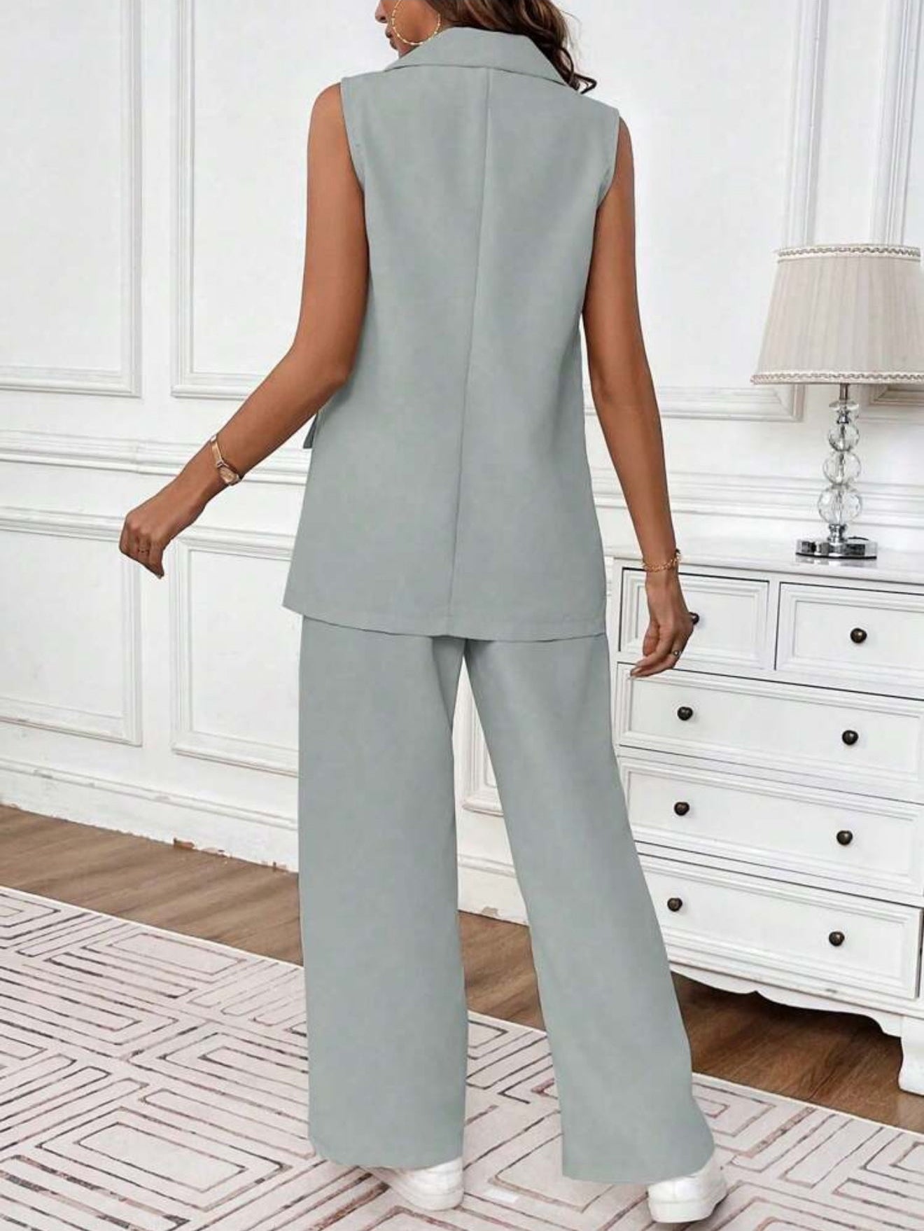 Women's Summer Casual Solid Color Vest And Long Pants Suit