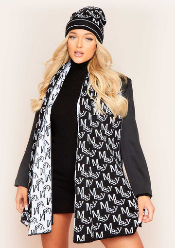 Sara Black Oversized Printed Scarf