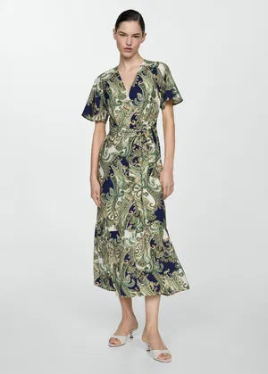 Printed Bow Dress Green
