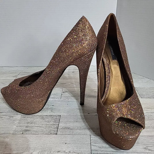 Glitter Open Toe Heels Golden